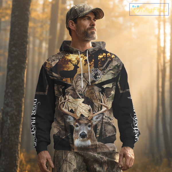 Whitetail Deer Hunting Camo Forest 3D All Over Printed Shirt, Personalized Hunting Shirt NHT277
