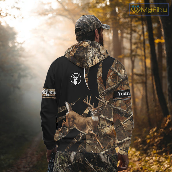 Deer Hunting Big Buck Jumping Camouflage Custom Name All Over Print Shirt Deer Hunting Gifts NHT195