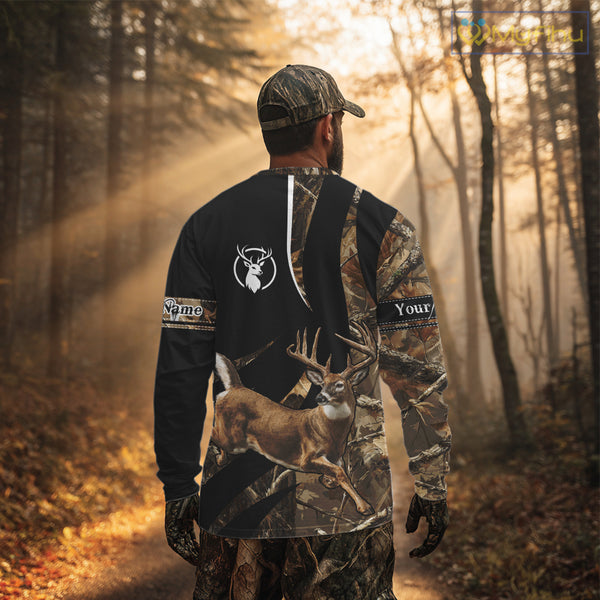 Deer Hunting Big Buck Jumping Camouflage Custom Name All Over Print Shirt Deer Hunting Gifts NHT195
