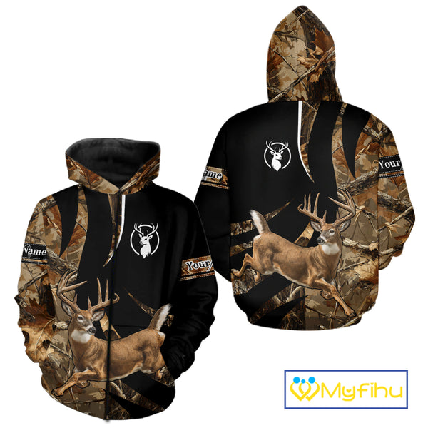 Deer Hunting Big Buck Jumping Camouflage Custom Name All Over Print Shirt Deer Hunting Gifts NHT195