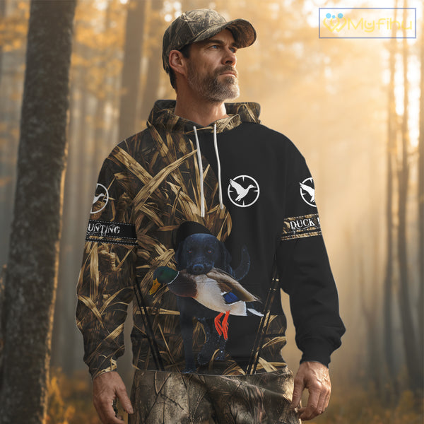 Duck Hunting Waterfowl Camo Black Labrador Retriever Dog Shirts,  Duck Hunting Clothes NHT197