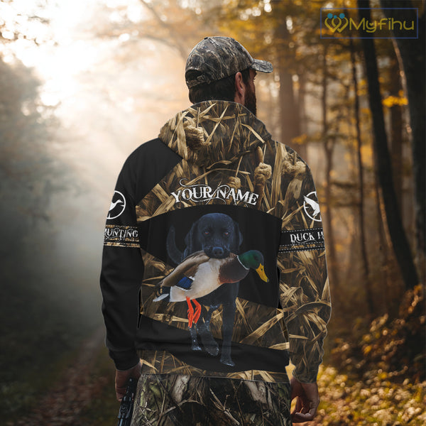Duck Hunting Waterfowl Camo Black Labrador Retriever Dog Shirts,  Duck Hunting Clothes NHT197