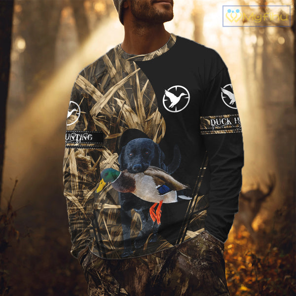 Duck Hunting Waterfowl Camo Black Labrador Retriever Dog Shirts,  Duck Hunting Clothes NHT197