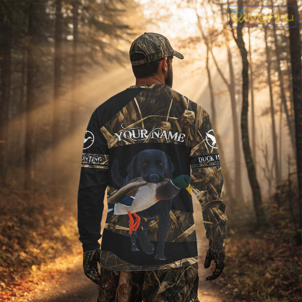 Duck Hunting Waterfowl Camo Black Labrador Retriever Dog Shirts,  Duck Hunting Clothes NHT197