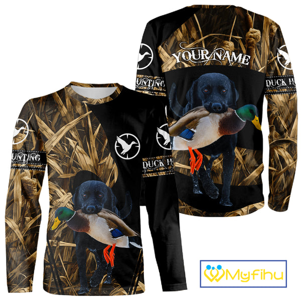 Duck Hunting Waterfowl Camo Black Labrador Retriever Dog Shirts,  Duck Hunting Clothes NHT197