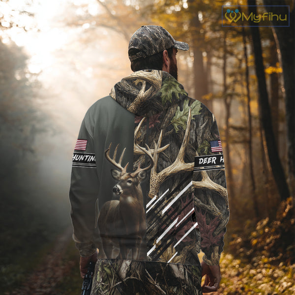 Custom Deer 3D Hunting Shirt, Antler Camo Design, Personalized Name Hunting Gift for Men NHT286