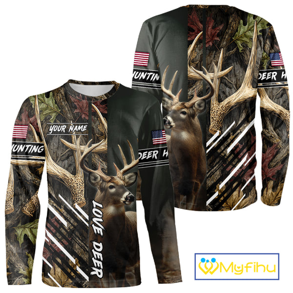 Custom Deer 3D Hunting Shirt, Antler Camo Design, Personalized Name Hunting Gift for Men NHT286