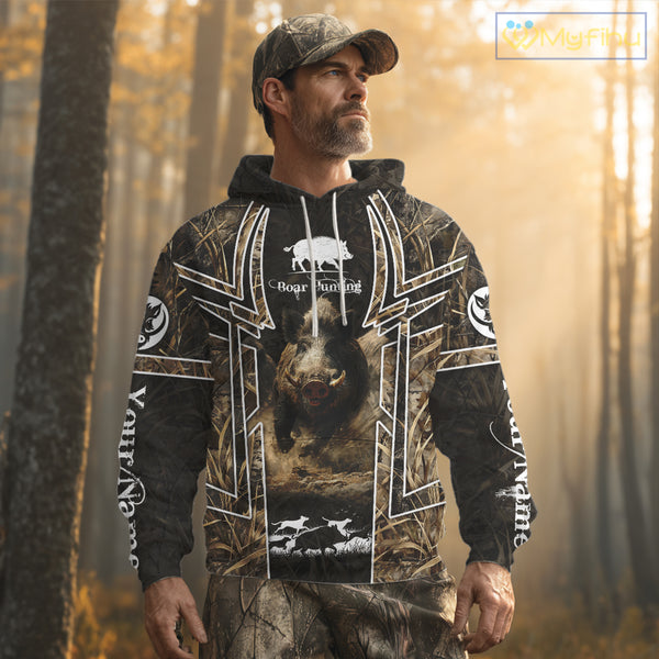 Wild Hog Hunting Full 3D Camo Printed Custom Name Boar Hunting Clothes, Hunting Gifts NBT192