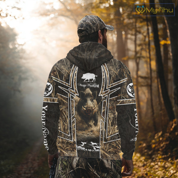 Wild Hog Hunting Full 3D Camo Printed Custom Name Boar Hunting Clothes, Hunting Gifts NBT192