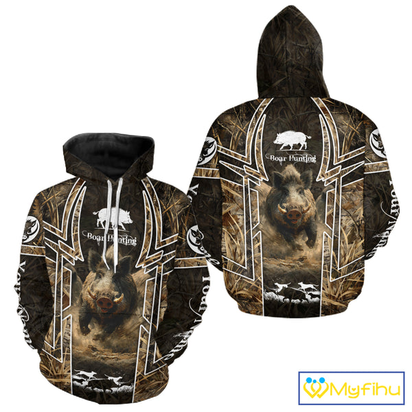 Wild Hog Hunting Full 3D Camo Printed Custom Name Boar Hunting Clothes, Hunting Gifts NBT192