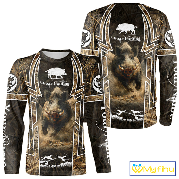 Wild Hog Hunting Full 3D Camo Printed Custom Name Boar Hunting Clothes, Hunting Gifts NBT192