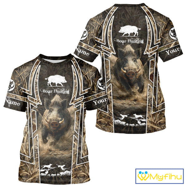 Wild Hog Hunting Full 3D Camo Printed Custom Name Boar Hunting Clothes, Hunting Gifts NBT192