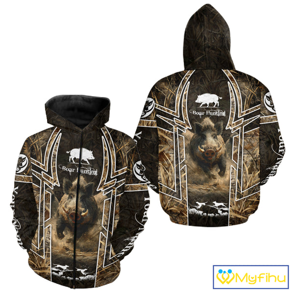 Wild Hog Hunting Full 3D Camo Printed Custom Name Boar Hunting Clothes, Hunting Gifts NBT192