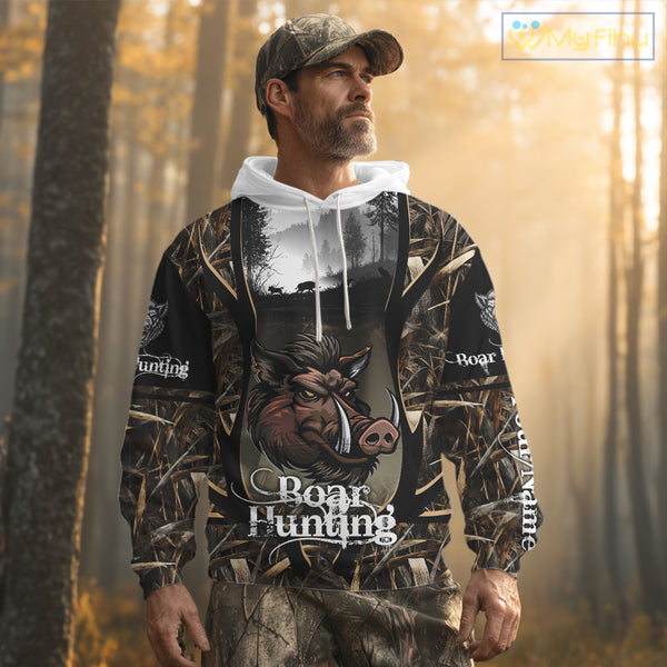 Personalized Wild Boar Hunting Camo 3D Print Custom Name Shirts, Hunting Gifts NBT195