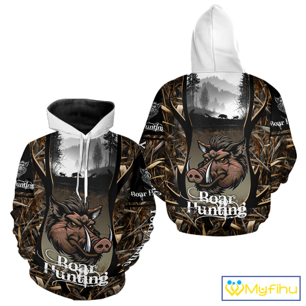 Personalized Wild Boar Hunting Camo 3D Print Custom Name Shirts, Hunting Gifts NBT195