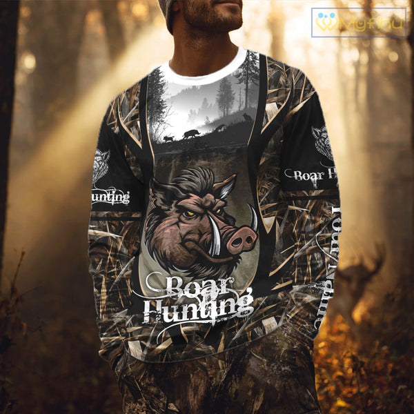 Personalized Wild Boar Hunting Camo 3D Print Custom Name Shirts, Hunting Gifts NBT195