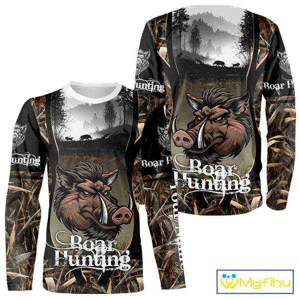 Personalized Wild Boar Hunting Camo 3D Print Custom Name Shirts, Hunting Gifts NBT195