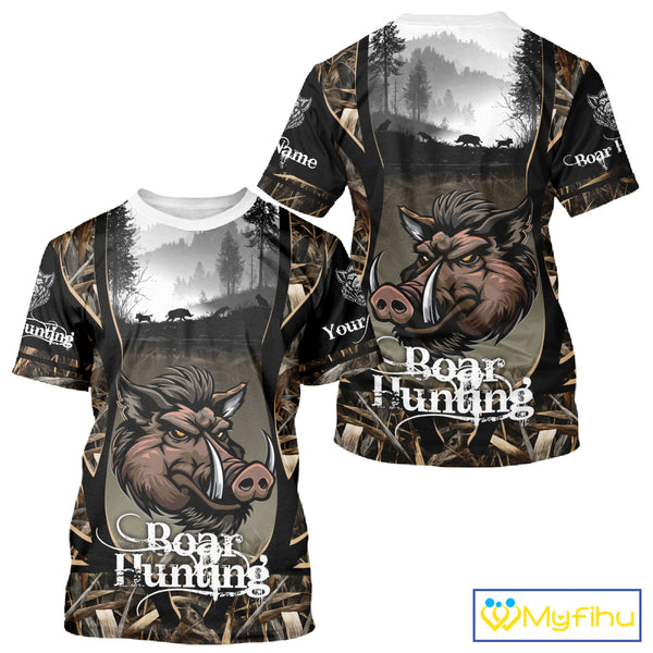 Personalized Wild Boar Hunting Camo 3D Print Custom Name Shirts, Hunting Gifts NBT195
