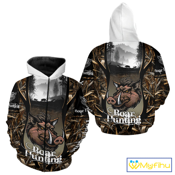 Personalized Wild Boar Hunting Camo 3D Print Custom Name Shirts, Hunting Gifts NBT195