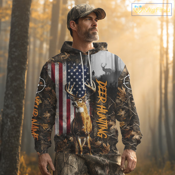 Orange Deer Hunting Camouflage Personalized Hunting Shirt, Hoodie Hunting Shirt For Men NBT308
