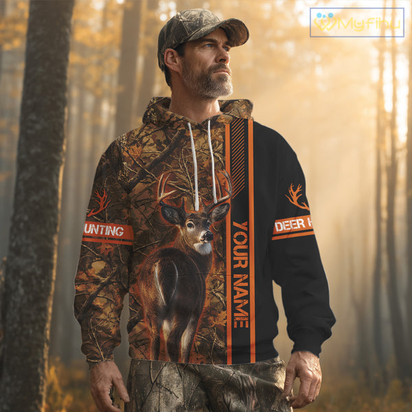 Whitetail Deer Hunting Season Shirt 3D Custom Hoodie Hunting Gift Orange Camouflage Deer Shirts NBT309