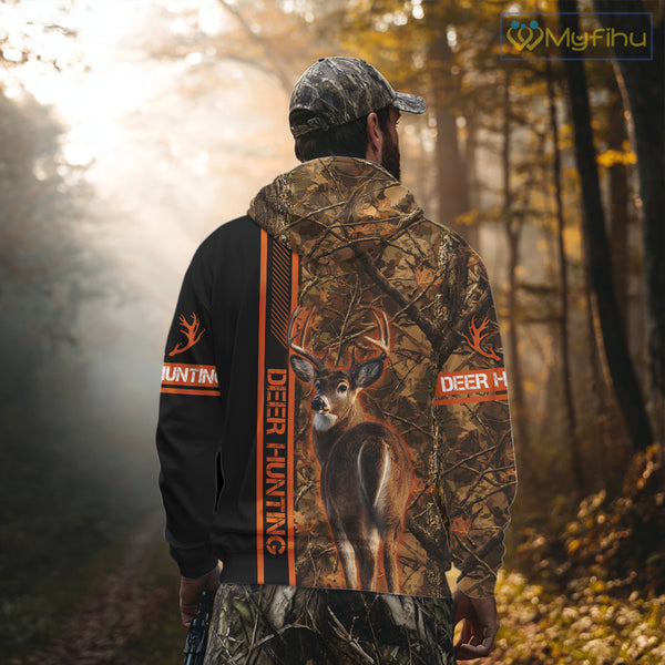 Whitetail Deer Hunting Season Shirt 3D Custom Hoodie Hunting Gift Orange Camouflage Deer Shirts NBT309