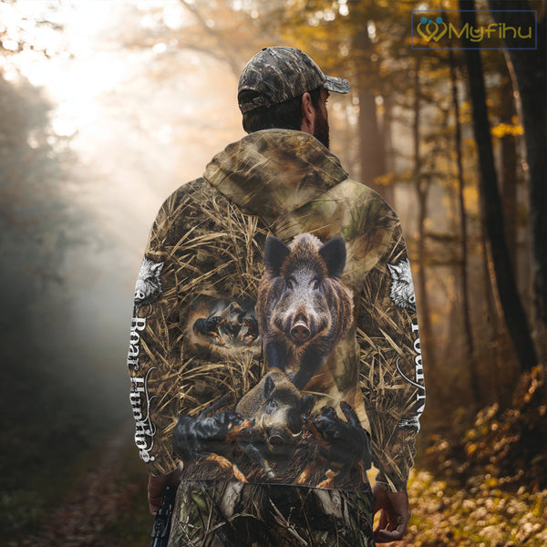 Wild Boar Hunting Camo Custom Name Shirts, Personalized Boar Hunting Clothes, Hunting Gifts NBT108