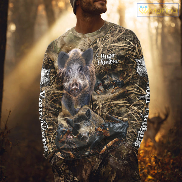 Wild Boar Hunting Camo Custom Name Shirts, Personalized Boar Hunting Clothes, Hunting Gifts NBT108