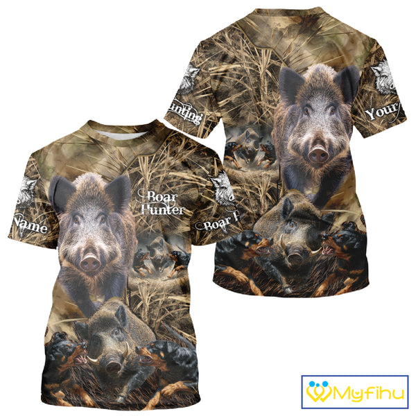Wild Boar Hunting Camo Custom Name Shirts, Personalized Boar Hunting Clothes, Hunting Gifts NBT108