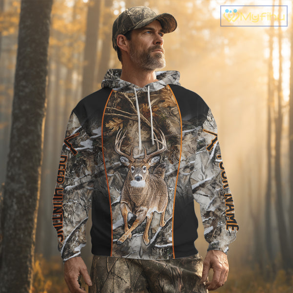 Deer Hunting Custom Name Hoodie Forest Camouflage Hunting Shirt for Men NBT310