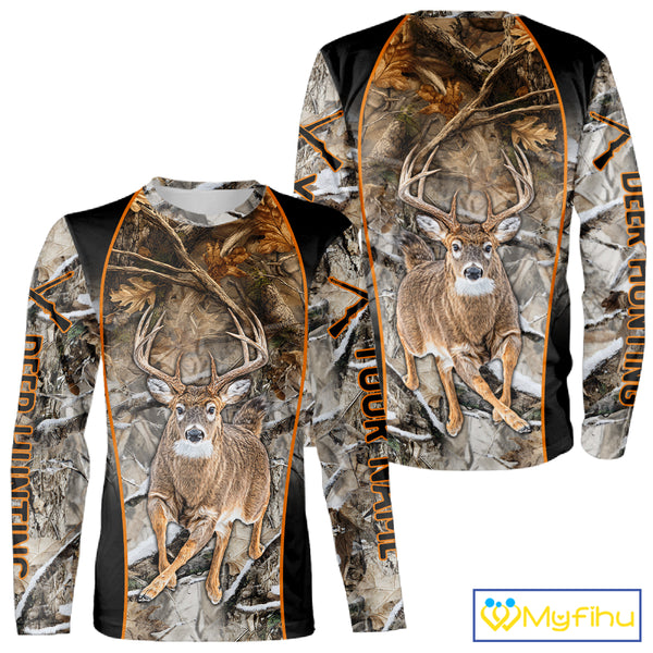 Deer Hunting Custom Name Hoodie Forest Camouflage Hunting Shirt for Men NBT310