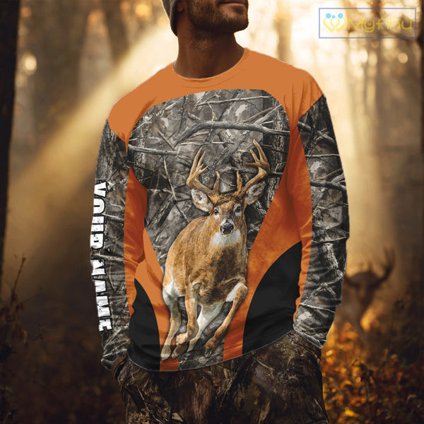 Whitetail Deer Hunting Custom Name Camo Shirt Hunting Hoodie, Camouflage Deer Shirt NBT312