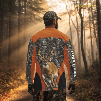 Whitetail Deer Hunting Custom Name Camo Shirt Hunting Hoodie, Camouflage Deer Shirt NBT312