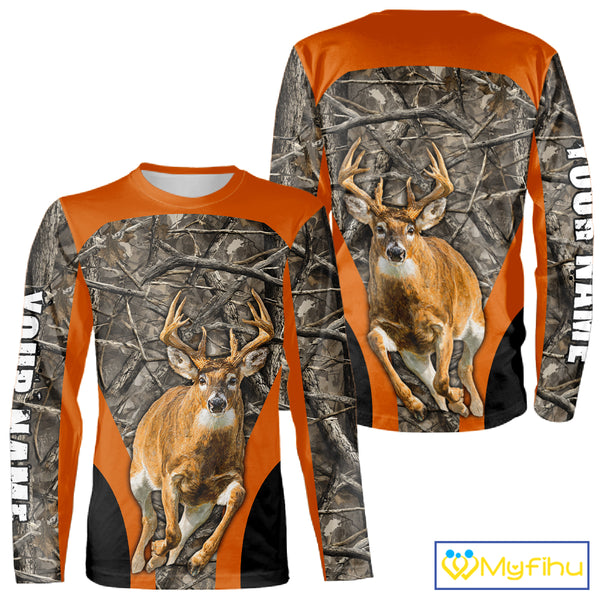 Whitetail Deer Hunting Custom Name Camo Shirt Hunting Hoodie, Camouflage Deer Shirt NBT312