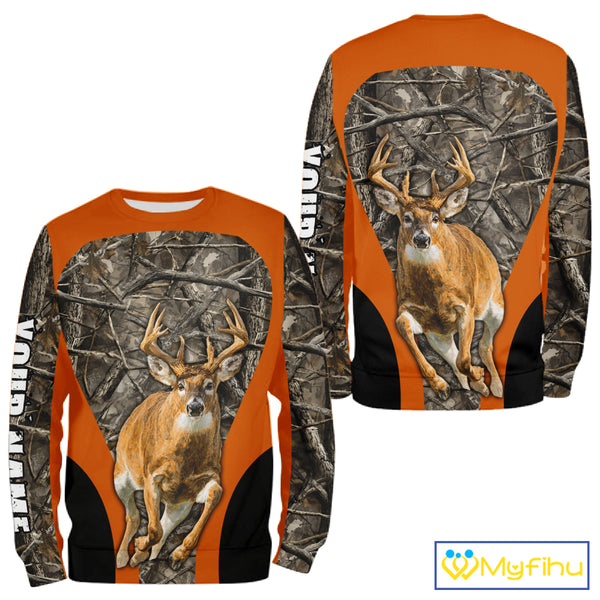 Whitetail Deer Hunting Custom Name Camo Shirt Hunting Hoodie, Camouflage Deer Shirt NBT312