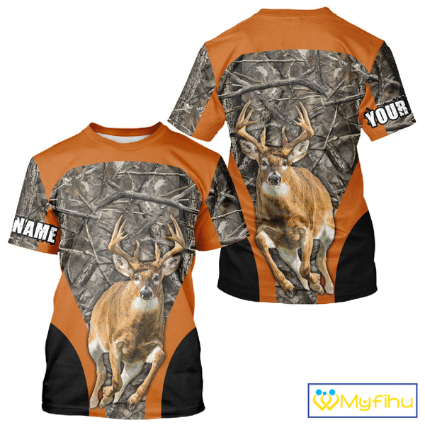 Whitetail Deer Hunting Custom Name Camo Shirt Hunting Hoodie, Camouflage Deer Shirt NBT312