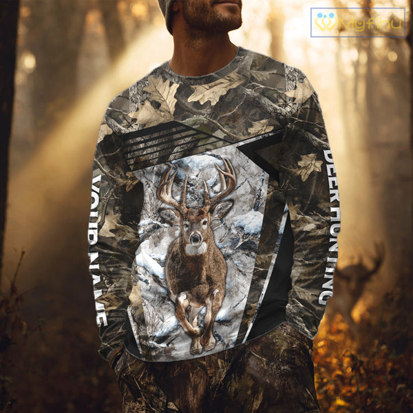 Personalized Whitetail Deer Hunting Camo 3D Print Custom Name Shirts, Hunting Camo Hoodie NBT313