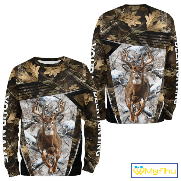 Personalized Whitetail Deer Hunting Camo 3D Print Custom Name Shirts, Hunting Camo Hoodie NBT313
