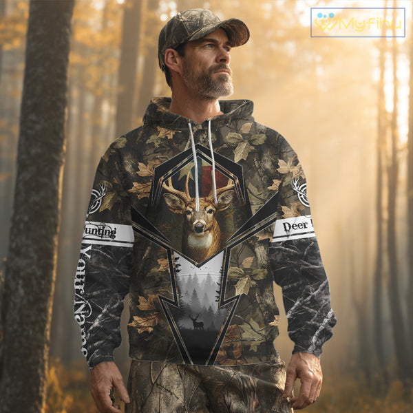 Deer Hunting Camouflage TX Flag Custom Name All Over Print Shirts, Personalized Hunting Clothes NBT110
