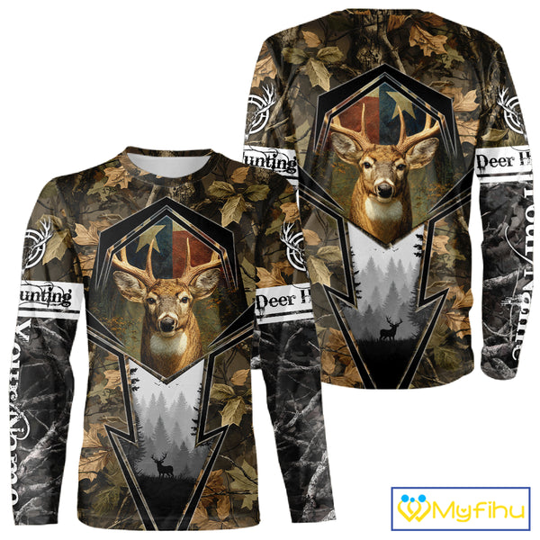 Deer Hunting Camouflage TX Flag Custom Name All Over Print Shirts, Personalized Hunting Clothes NBT110