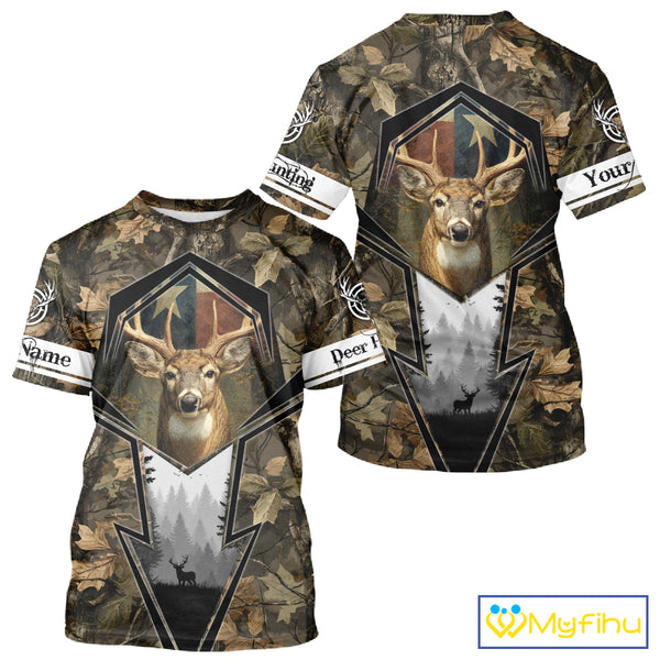 Deer Hunting Camouflage TX Flag Custom Name All Over Print Shirts, Personalized Hunting Clothes NBT110