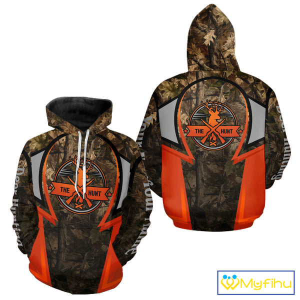 Orange Deer Hunting Brown Camouflage 3D Custom Name Shirts, Best Camo Deer Hunting Gift NBT204
