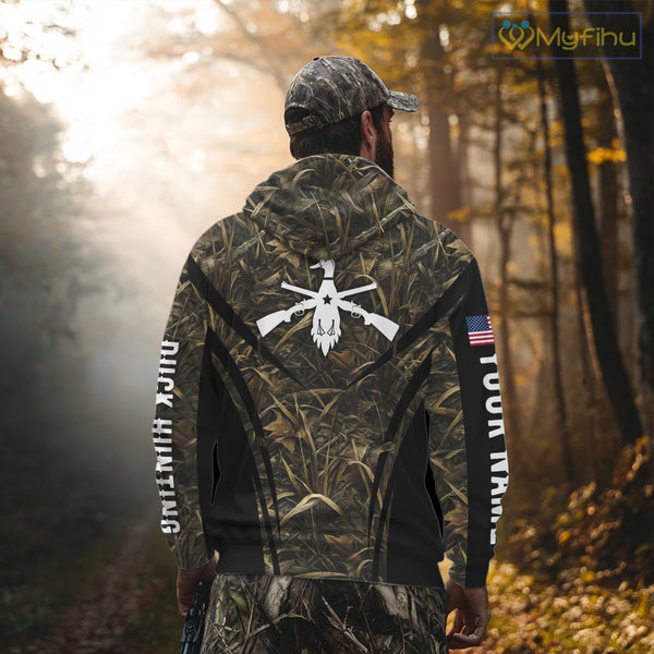 Best Duck Hunting Camouflage with US Flag Detail 3D Printed Shirts, Duck Hunting Gifts NBT205