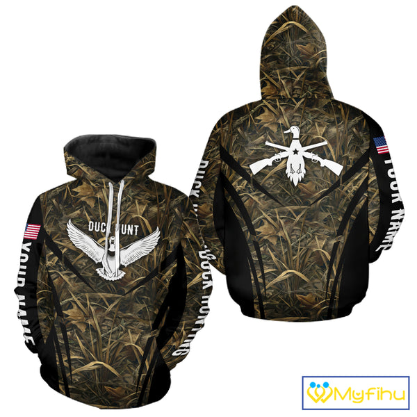 Best Duck Hunting Camouflage with US Flag Detail 3D Printed Shirts, Duck Hunting Gifts NBT205