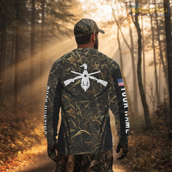 Best Duck Hunting Camouflage with US Flag Detail 3D Printed Shirts, Duck Hunting Gifts NBT205