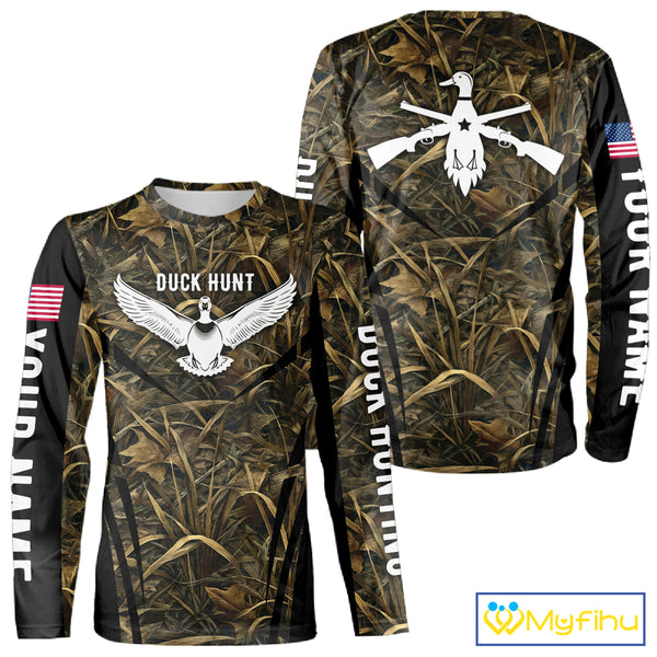 Best Duck Hunting Camouflage with US Flag Detail 3D Printed Shirts, Duck Hunting Gifts NBT205