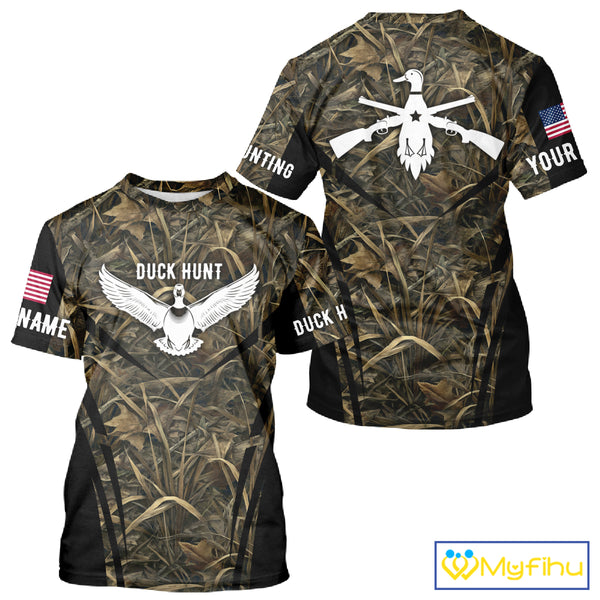 Best Duck Hunting Camouflage with US Flag Detail 3D Printed Shirts, Duck Hunting Gifts NBT205
