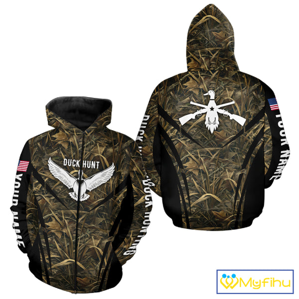 Best Duck Hunting Camouflage with US Flag Detail 3D Printed Shirts, Duck Hunting Gifts NBT205