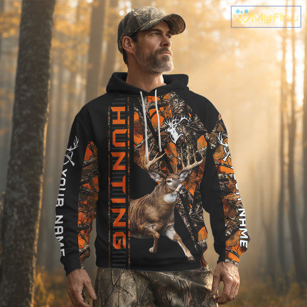 Personalized Whitetail Deer Hunting Orange Camo 3D All Over Printed Hoodie Hunting Shirt NBT316