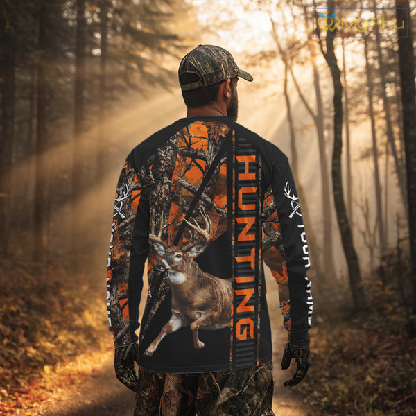 Personalized Whitetail Deer Hunting Orange Camo 3D All Over Printed Hoodie Hunting Shirt NBT316